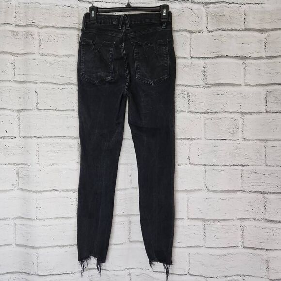 Good American Good Waist Crop Raw Hem Distressed Jeans Black Size 6 - Picture 5 of 11
